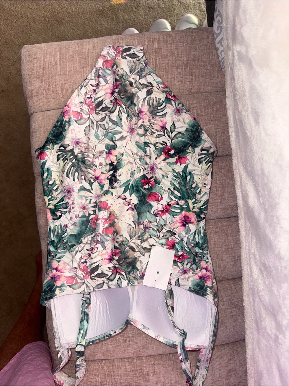 Floral Tropical Fit-and-Flare Dress in Green & Pink